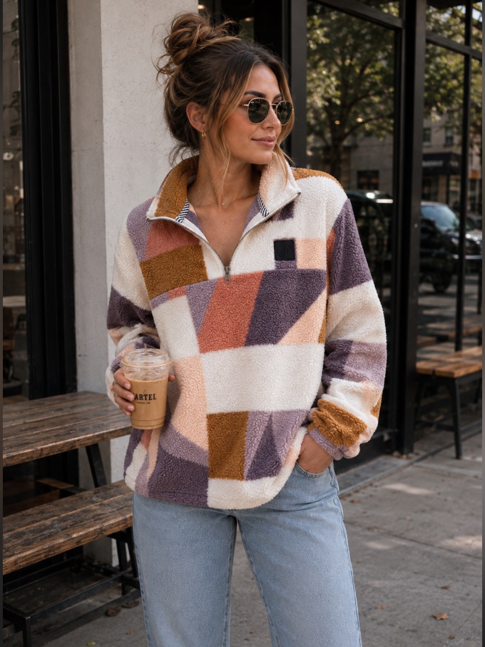 Volcom Color Block Pheelin It Mock Neck Fleece Pullover